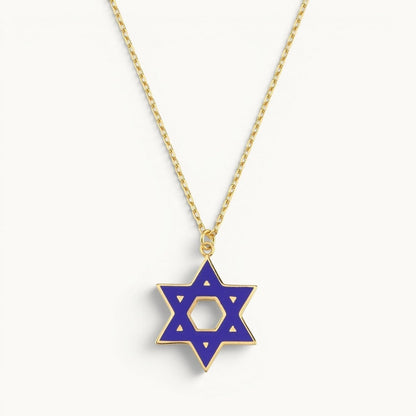 Colorful Enamel Gold Jewish Star of David Necklace