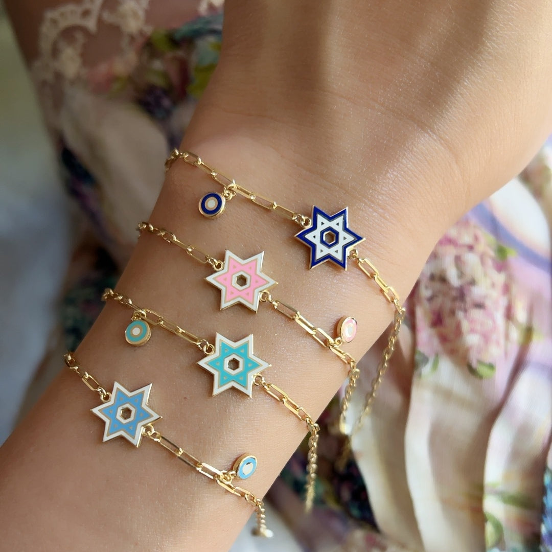 Colorful Enamel Jewish Star Bracelet - Gold Plated, Faith & Style | Alef Bet