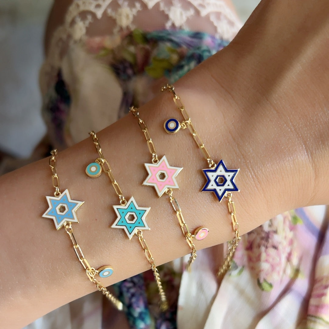 Colorful Enamel Jewish Star Bracelet - Gold Plated, Faith & Style | Alef Bet