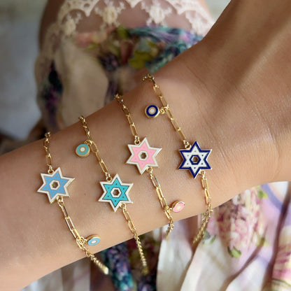 Colorful Enamel Jewish Star Bracelet - Gold Plated, Faith & Style | Alef Bet