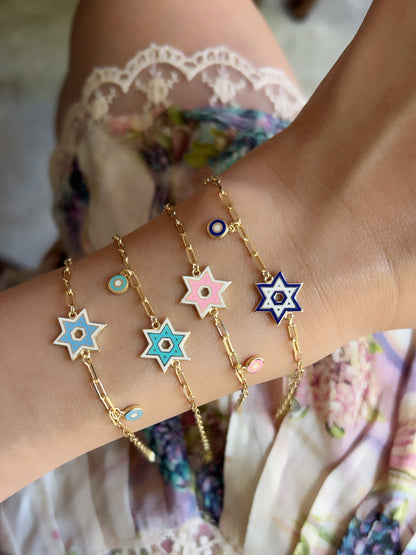 Colorful Enamel Jewish Star Bracelet - Gold Plated, Faith & Style | Alef Bet