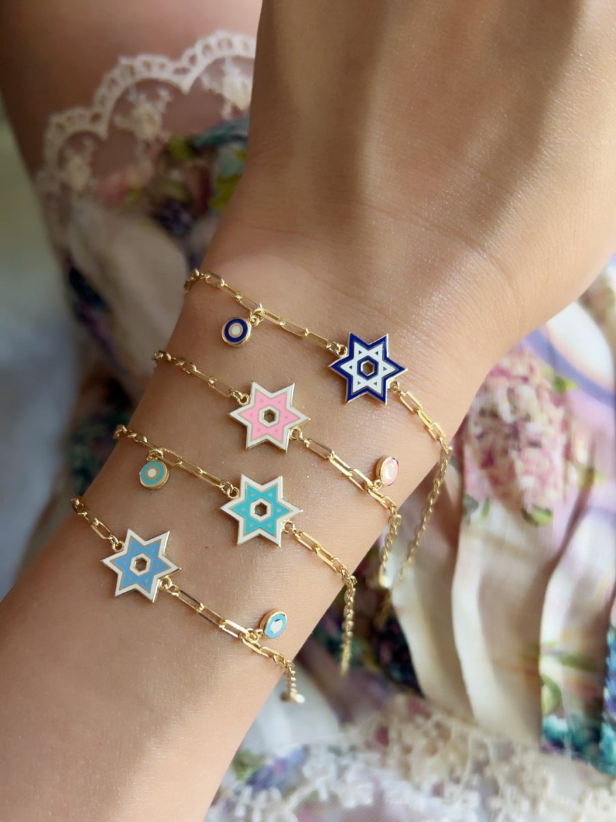 Colorful Enamel Jewish Star Bracelet - Gold Plated, Faith & Style | Alef Bet