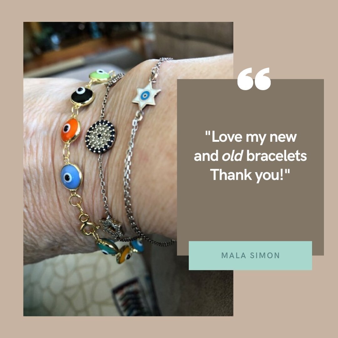 Colorful evil eye bracelets in gold or silver, featuring vibrant shades symbolizing luck and protection, adjustable for all wrist sizes.