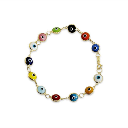 Colorful evil eye bracelets in gold and silver featuring vibrant beads and symbolic meanings, designed for protection and luck.