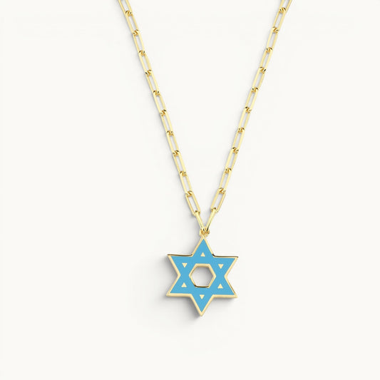 Enamel Star necklace in multicolor with yellow gold plating by Alef Bet