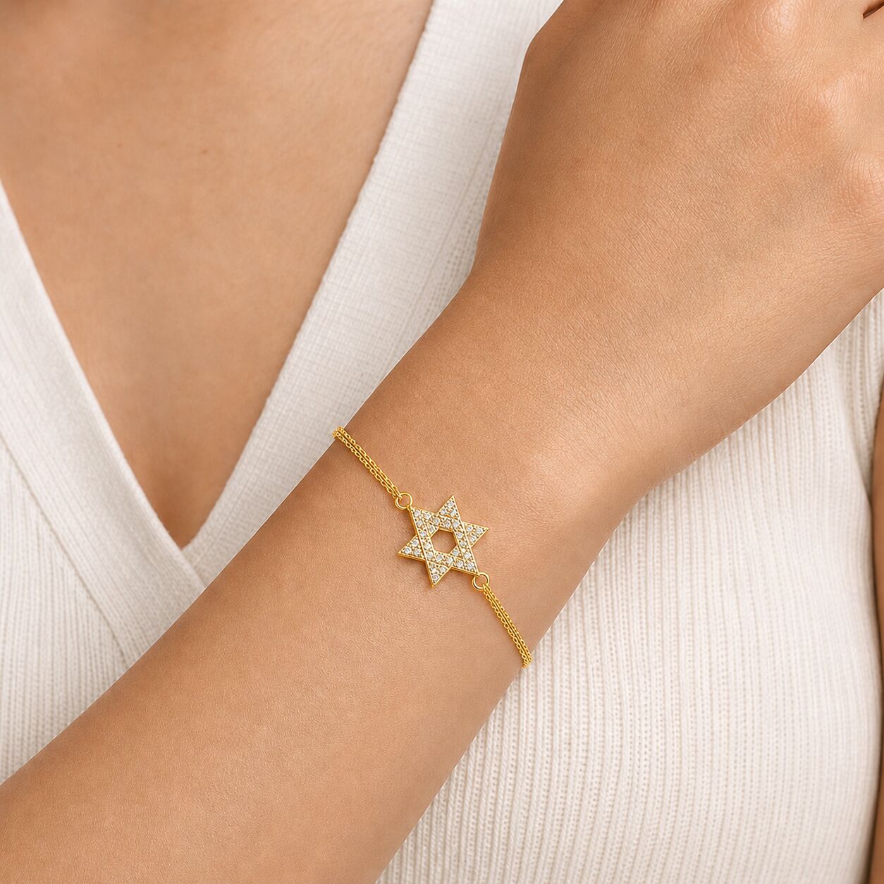 CZ Pave Star of David Double Chain Bracelet