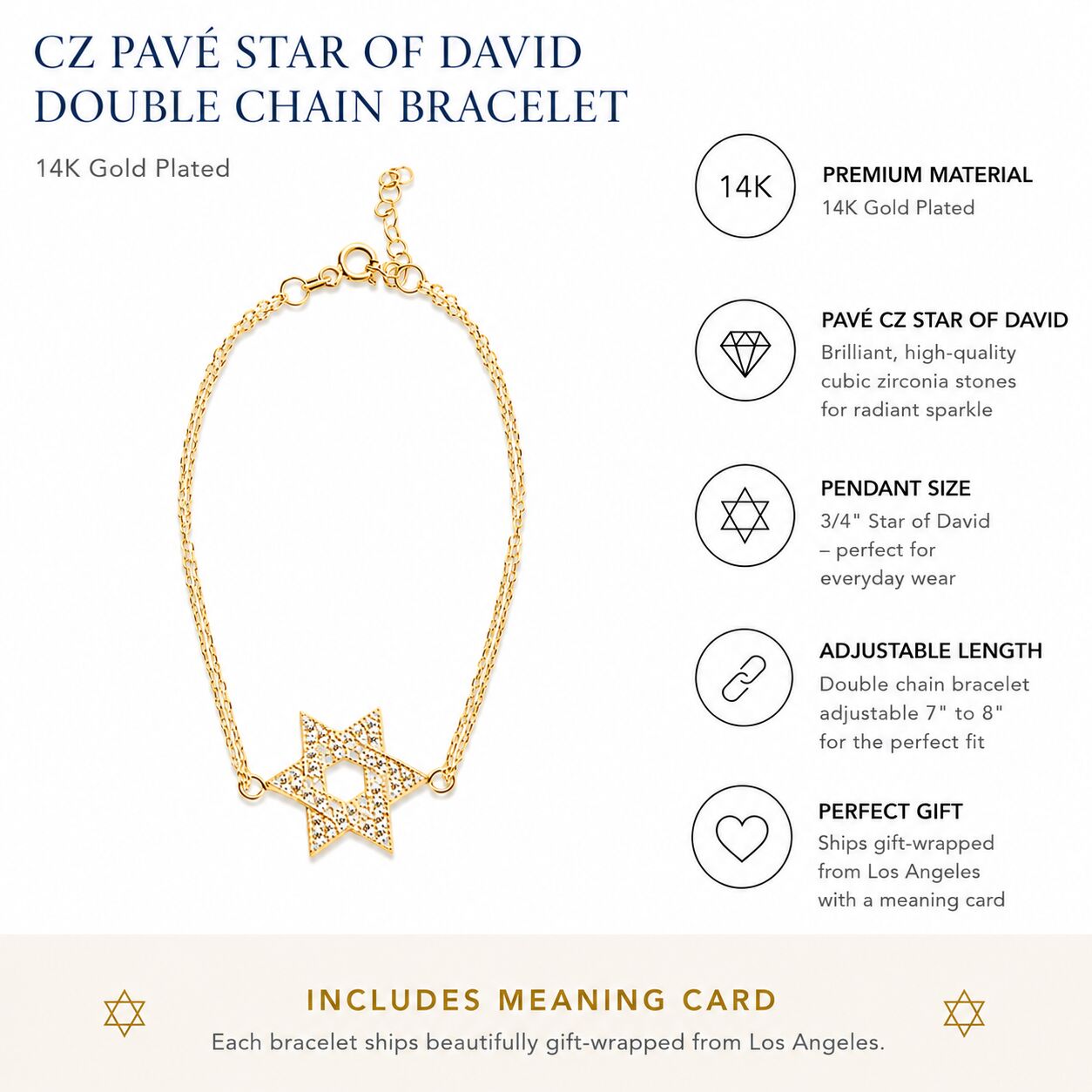 CZ Pave Star of David Double Chain Bracelet