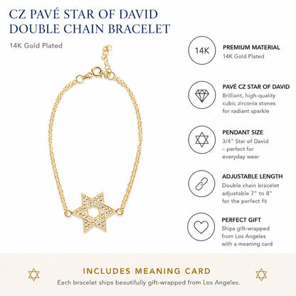 CZ Pave Star of David Double Chain Bracelet