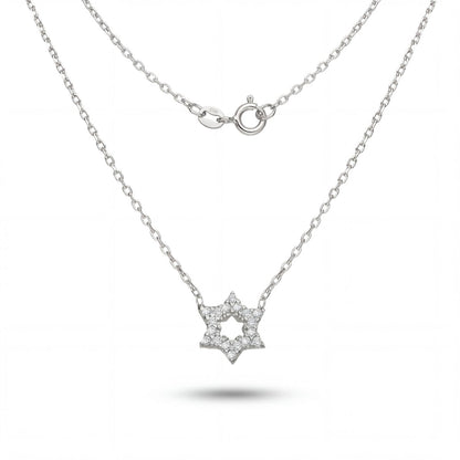 CZ Star of David Necklace in Sterling Silver and Gold