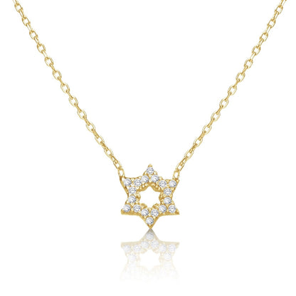 CZ Star of David Necklace in Sterling Silver and Gold