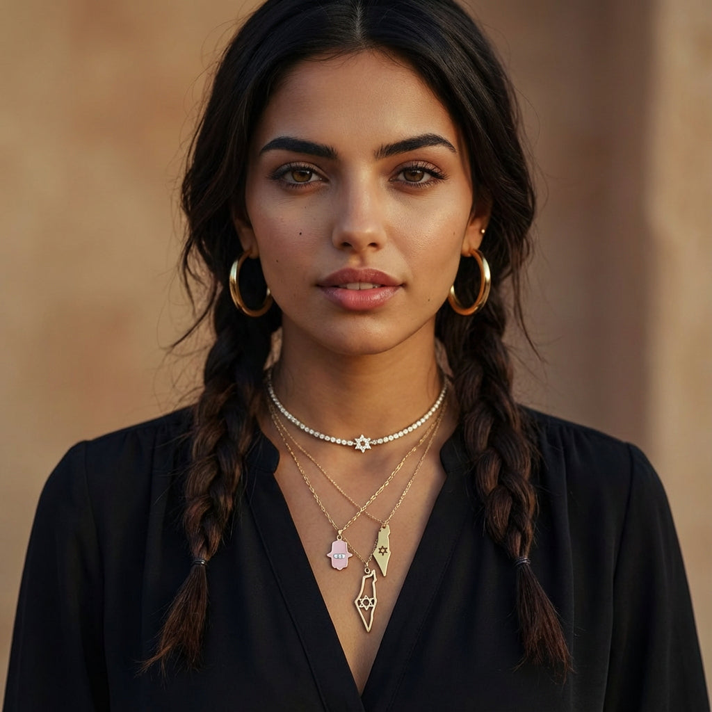 CZ Tennis Choker Necklace: Pave Star of David & Adjustable 14"-17"