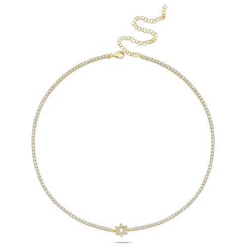 CZ Tennis Choker Necklace: Pave Star of David & Adjustable 14"-17"