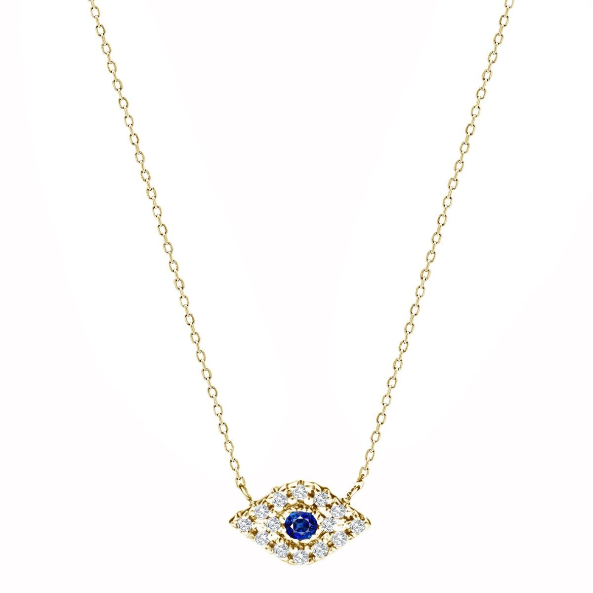 Dainty Diamond Evil Eye Necklace in 14k Gold