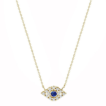 Dainty Diamond Evil Eye Necklace in 14k Gold