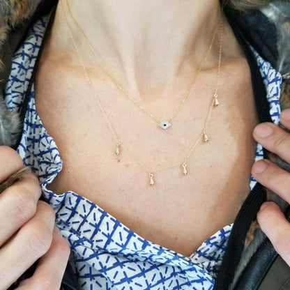 Dainty Diamond Evil Eye Necklace in 14k Gold