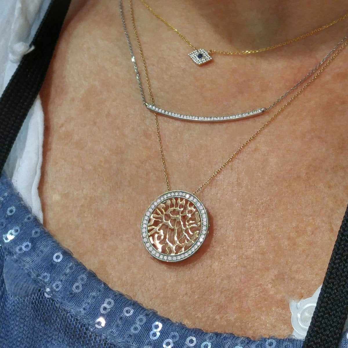 Dainty Diamond Evil Eye Necklace in 14k Gold