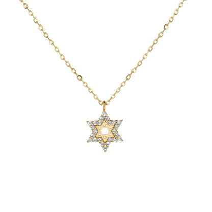 Pave cubic zirconia Star of David necklace in sterling silver with delicate chain by Alef Bet