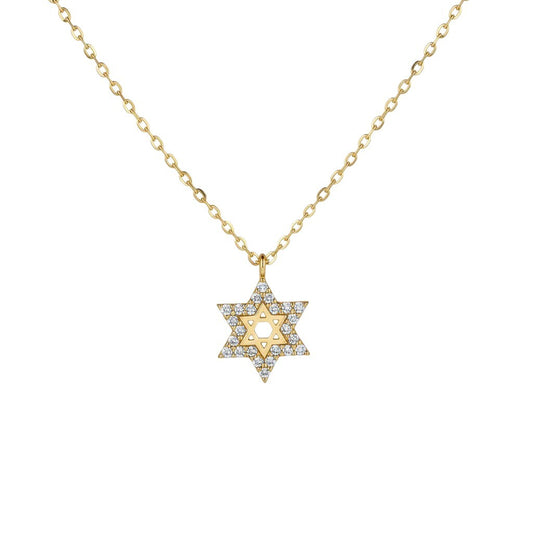 Pave cubic zirconia Star of David necklace in sterling silver with delicate chain by Alef Bet