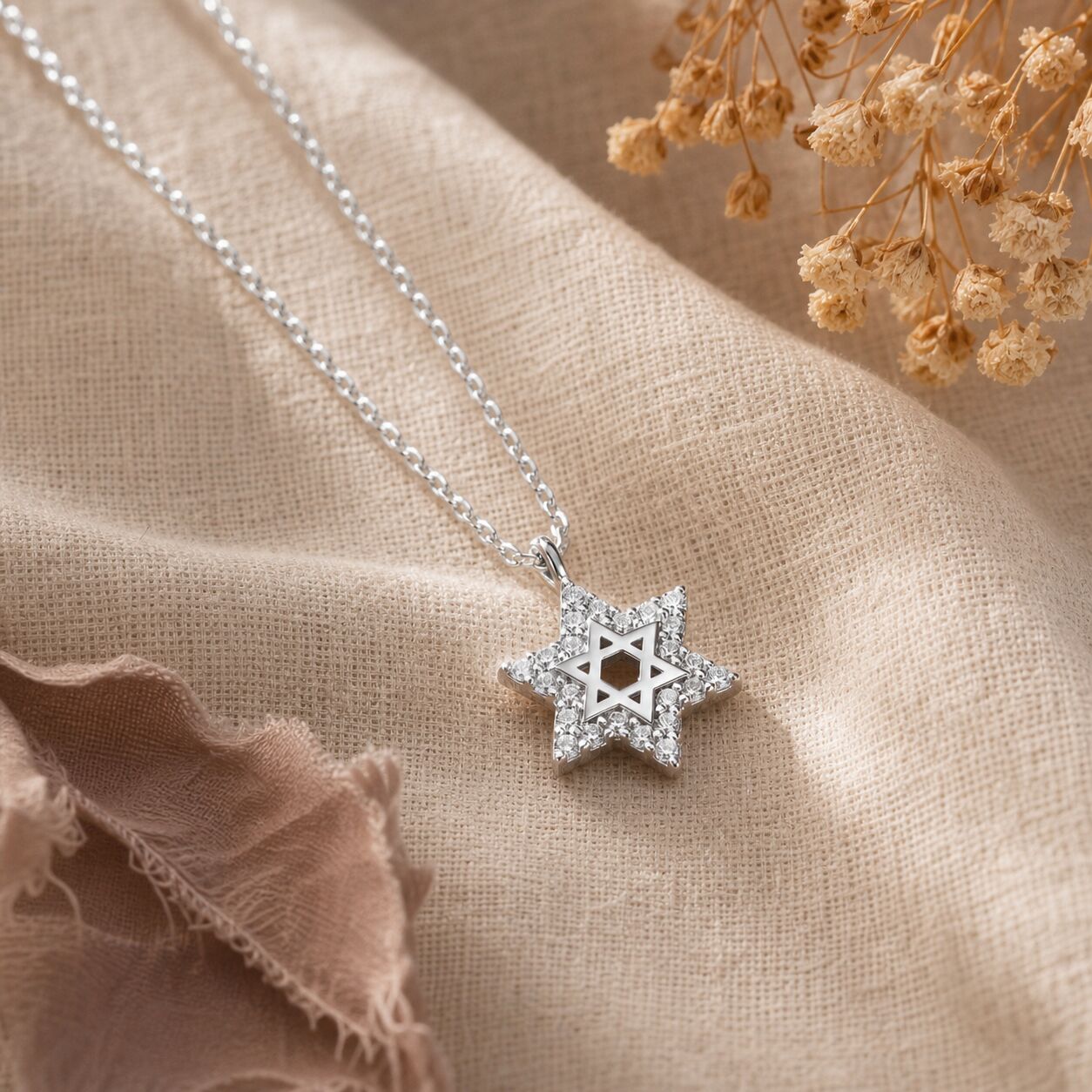 Delicate pave CZ Star of David necklace for women featuring sparkle detail by Alef Bet
