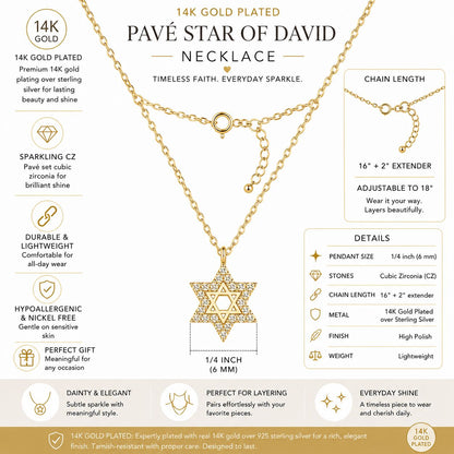 Dainty Pave Star of David Necklace in CZ Gold and Silver