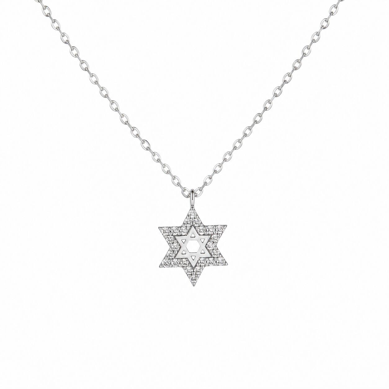 Pave Jewish star necklace in sterling silver with cubic zirconia by Alef Bet