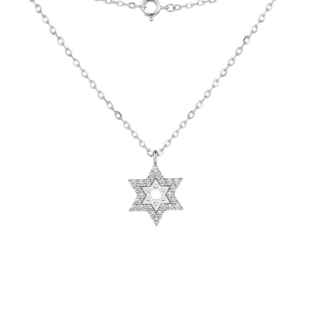 Dainty Pave Star of David Necklace in CZ Gold and Silver