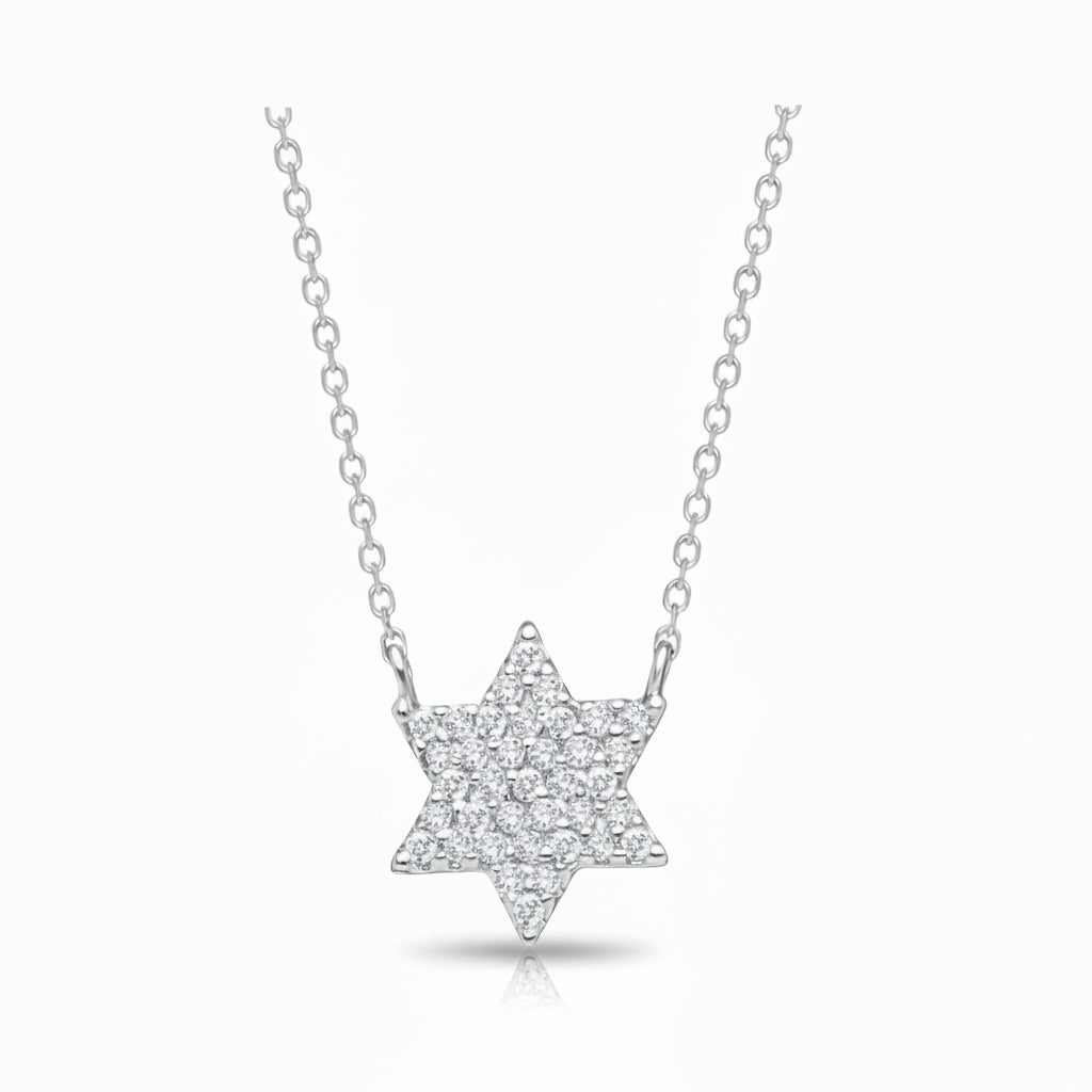 Star of David necklace in 14k gold with dainty open-work design by Alef Bet