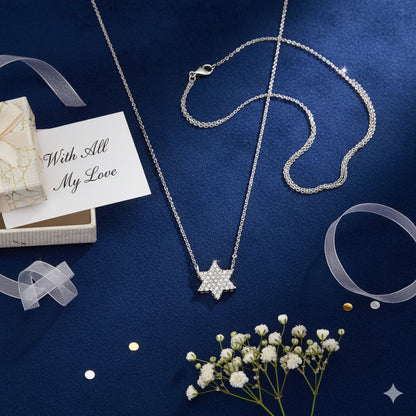 Dainty Yet Bold Star of David Necklace - 14k Gold & Diamonds, Bat Mitzvah Gift | Alef Bet