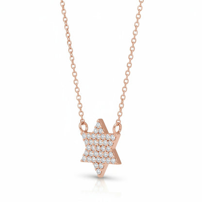 Star of David necklace in 14k gold with pave-set diamonds by Alef Bet