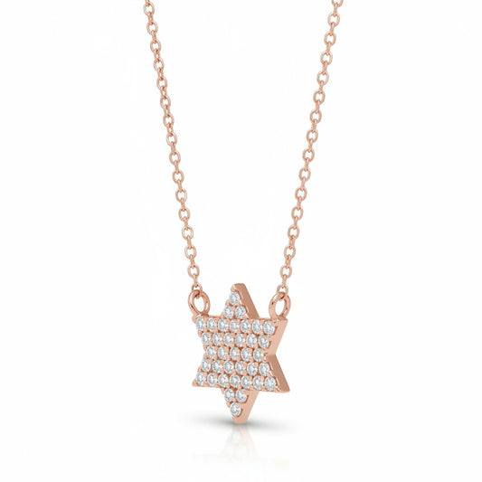 Star of David necklace in 14k gold with pave-set diamonds by Alef Bet