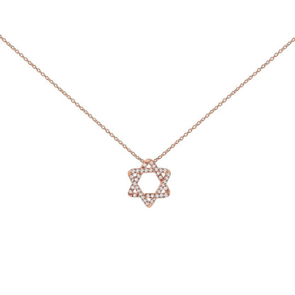 Pave diamond Jewish star necklace in 14k rose gold with satin finish by Alef Bet