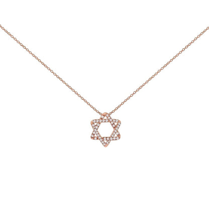 Pave diamond Jewish star necklace in 14k rose gold, 18 inch chain by Alef Bet