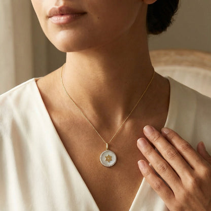 Diamond Mother of Pearl Star of David Necklace | Alef Bet