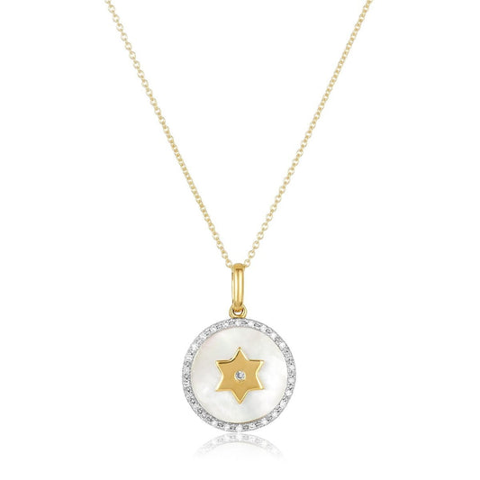 Diamond and Mother of Pearl Star of David Necklace