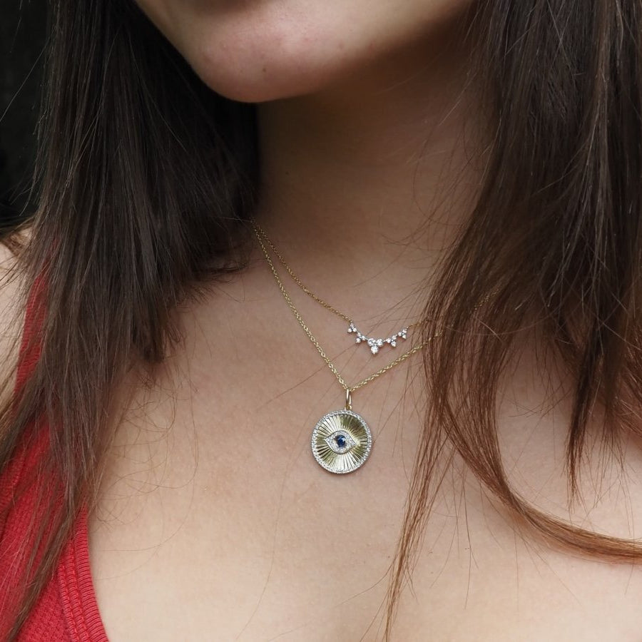 Diamond and Sapphire Evil Eye Necklace | 14k Gold