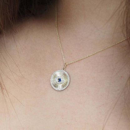 Diamond and Sapphire Evil Eye Necklace | 14k Gold