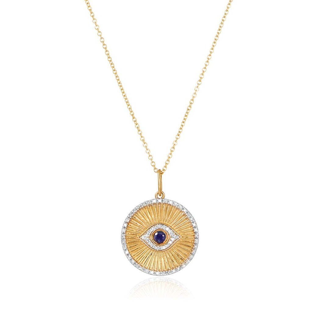 Diamond and Sapphire Evil Eye Necklace | 14k Gold