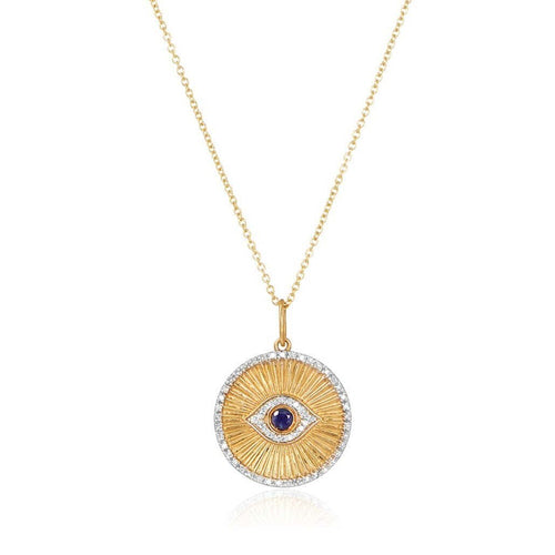 Diamond and Sapphire Evil Eye Necklace | 14k Gold