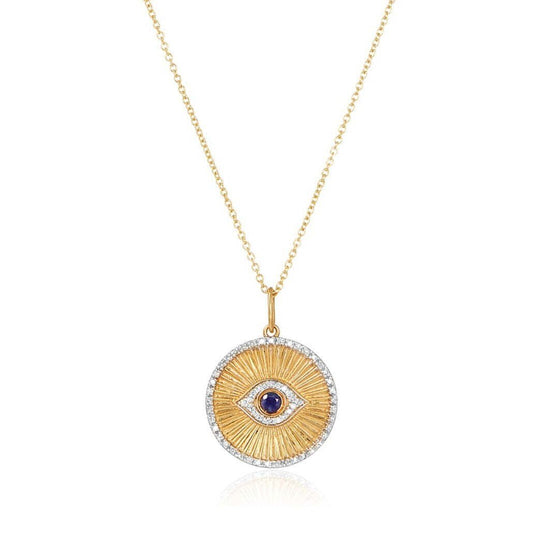 Diamond and Sapphire Evil Eye Necklace | 14k Gold