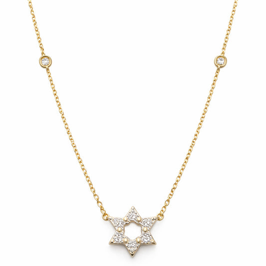 Diamond Bezel Jewish Star Necklace