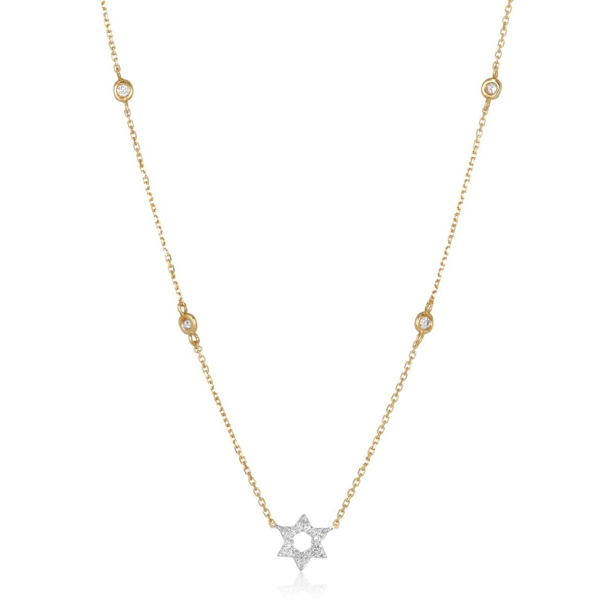 Jewish Star of David Diamond Bezel Necklace in 14k Gold, Radiant Faith You Can Wear Every Day