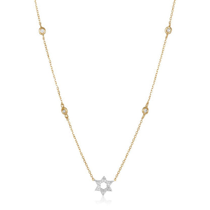 Jewish Star of David Diamond Bezel Necklace in 14k Gold, Radiant Faith You Can Wear Every Day
