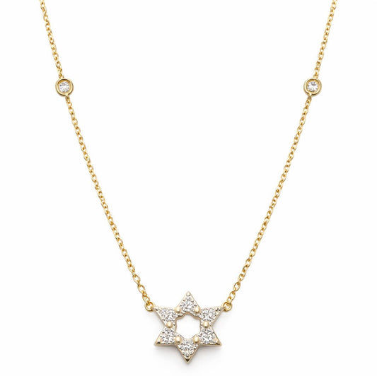 Diamond Bezel Jewish Star Necklace