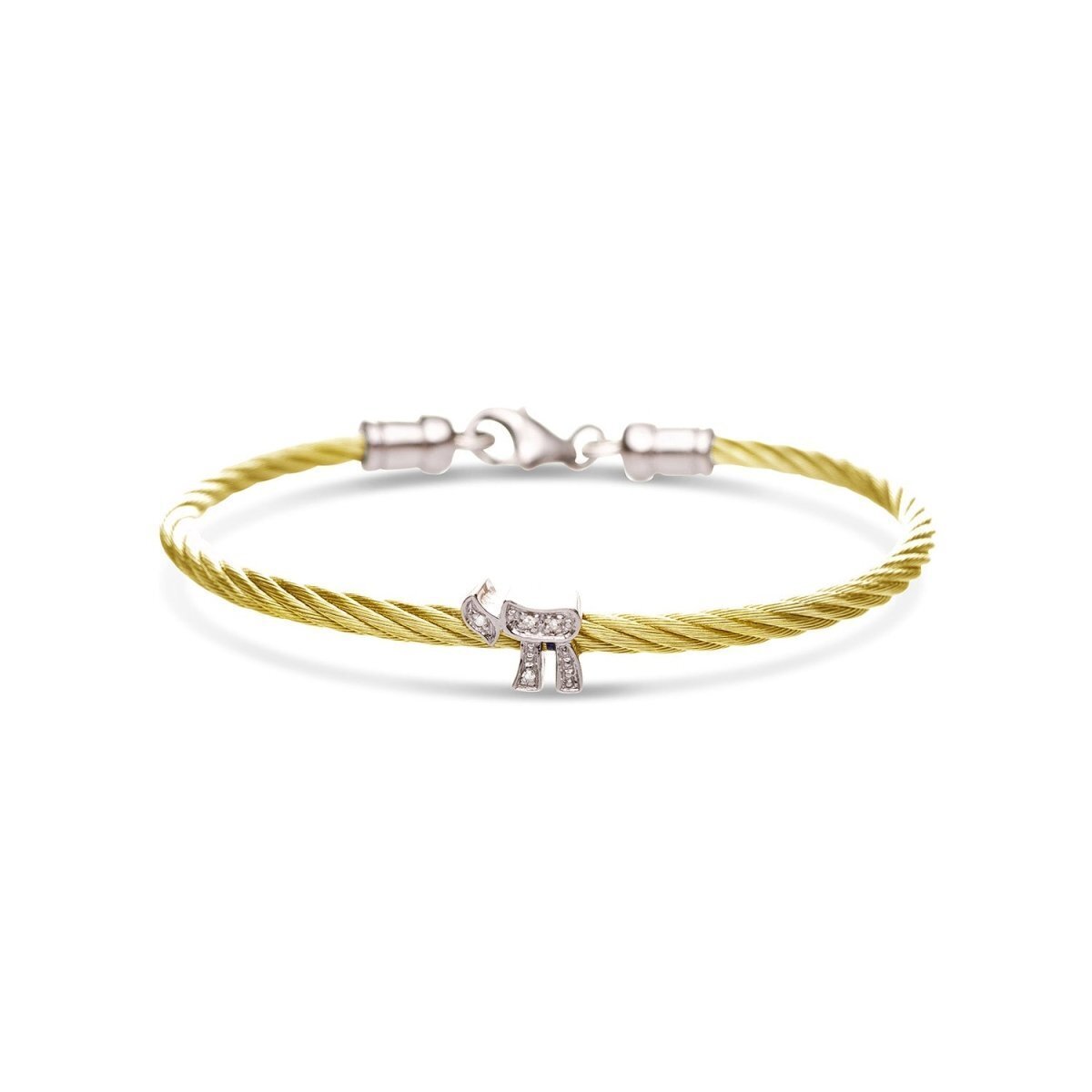 Diamond chai cable bracelet in yellow gold with pave-set diamonds by Alef Bet
