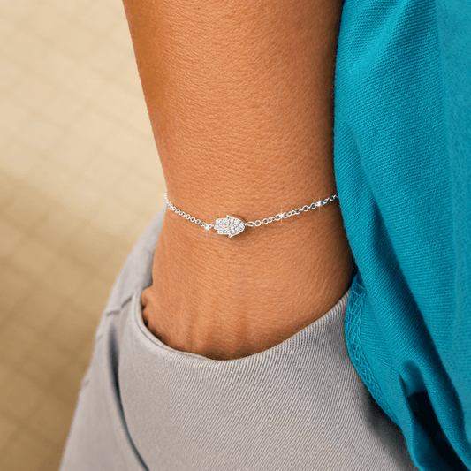 Diamond Hamsa Bracelet in Gold or Silver