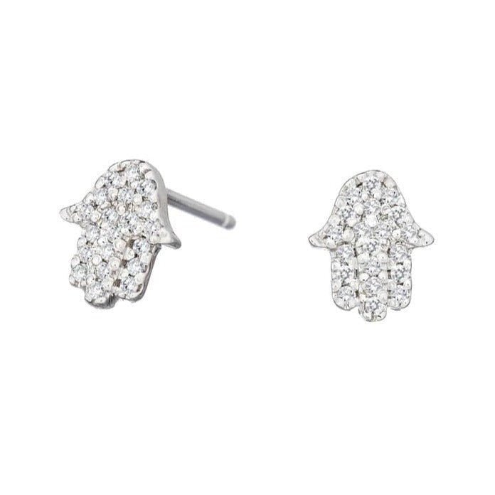 Diamond Hamsa Earrings in 14k Gold