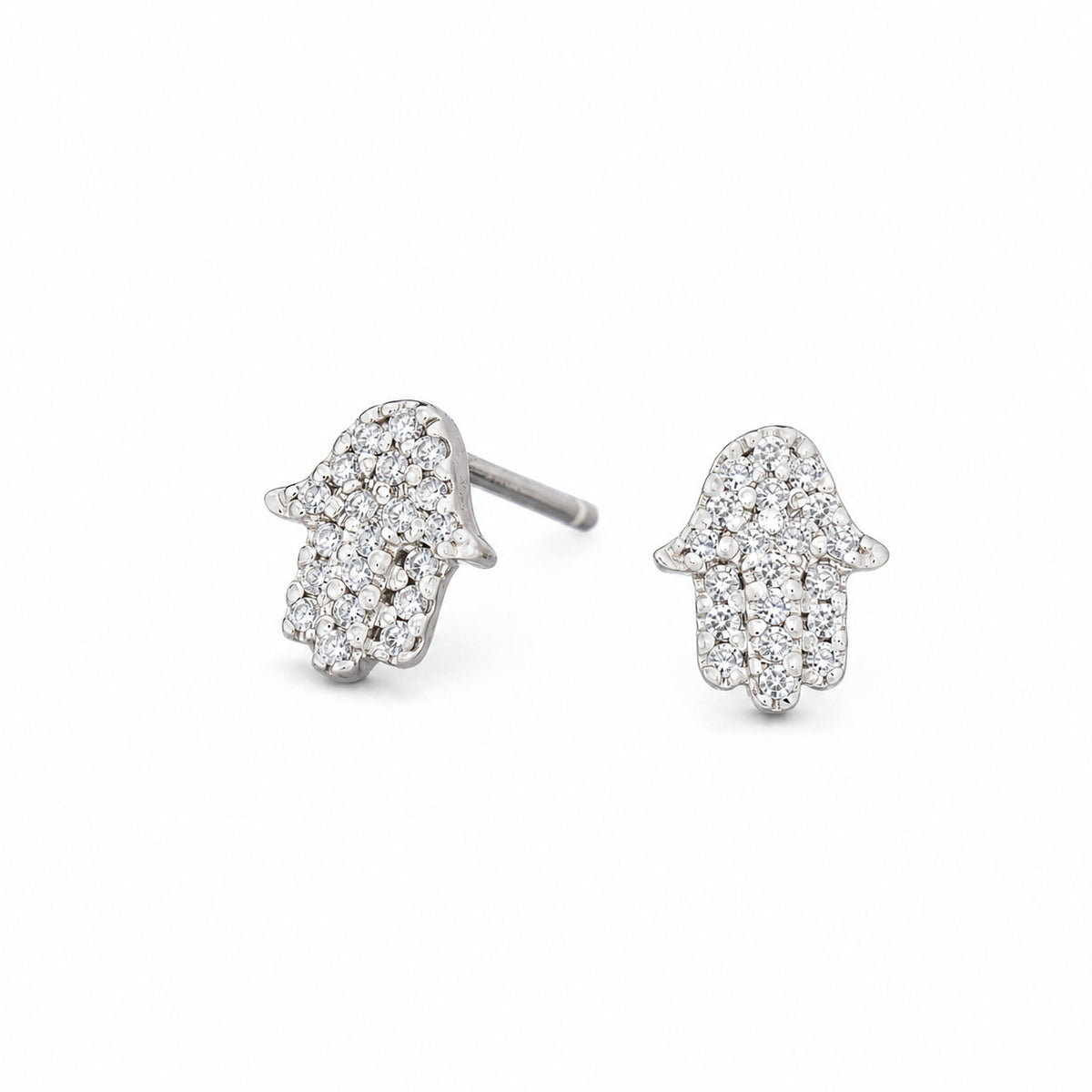 14k gold hamsa stud earrings featuring pave diamond detailing by Alef Bet
