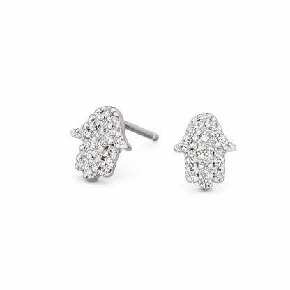 14k gold hamsa stud earrings featuring pave diamond detailing by Alef Bet