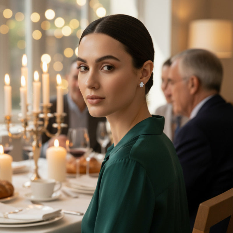 Diamond Hamsa Earrings in Gold or Silver