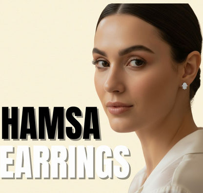 Diamond Hamsa Earrings in Gold or Silver